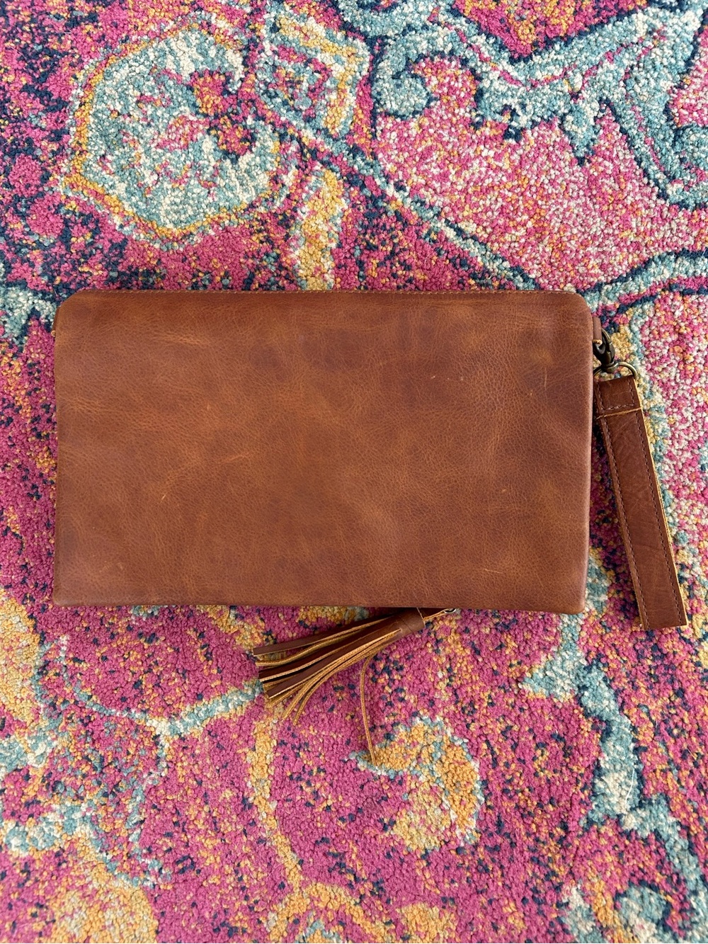 Guatemalan Artisan | Women’s Multicolor Canvas/Leather Boho Embroidered Clutch - Picture 10 of 14